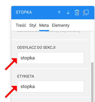 etykieta sekcji i odsyłacz na stronie